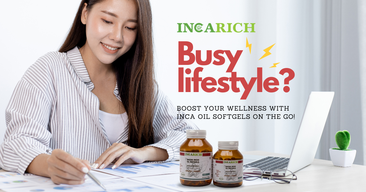 Busy lifestyle? Boost your wellness with Inca Oil softgels on the go.